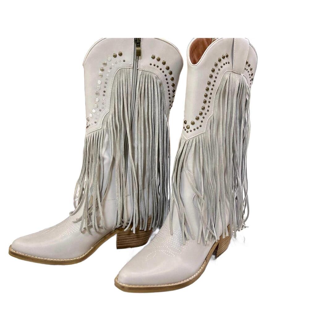 NEW LET'S SEE STYLE women's beastly fringe boots in grey